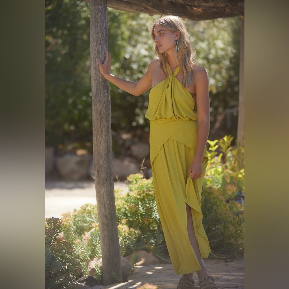 Free People Golden Days Yellow Maxi Dress Medium NEW